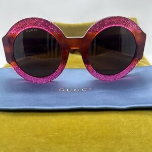 Gucci Pink Glitter Round Sunglasses
